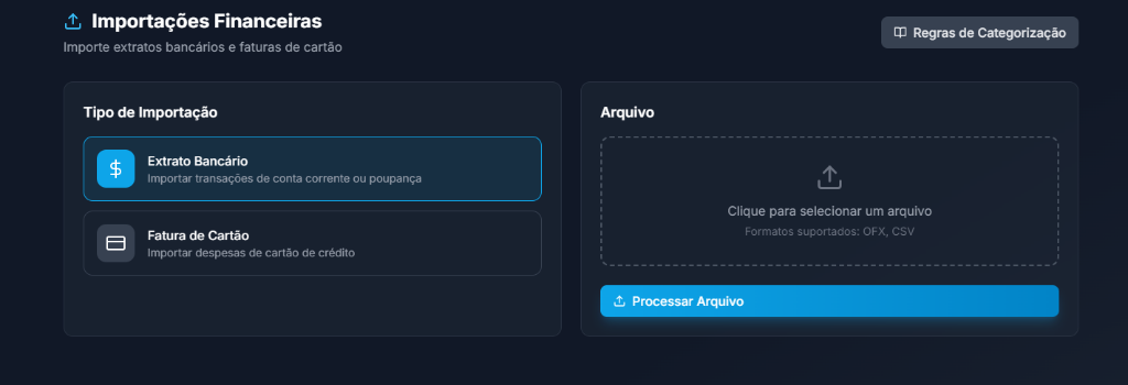 Selecione o tipo de importação